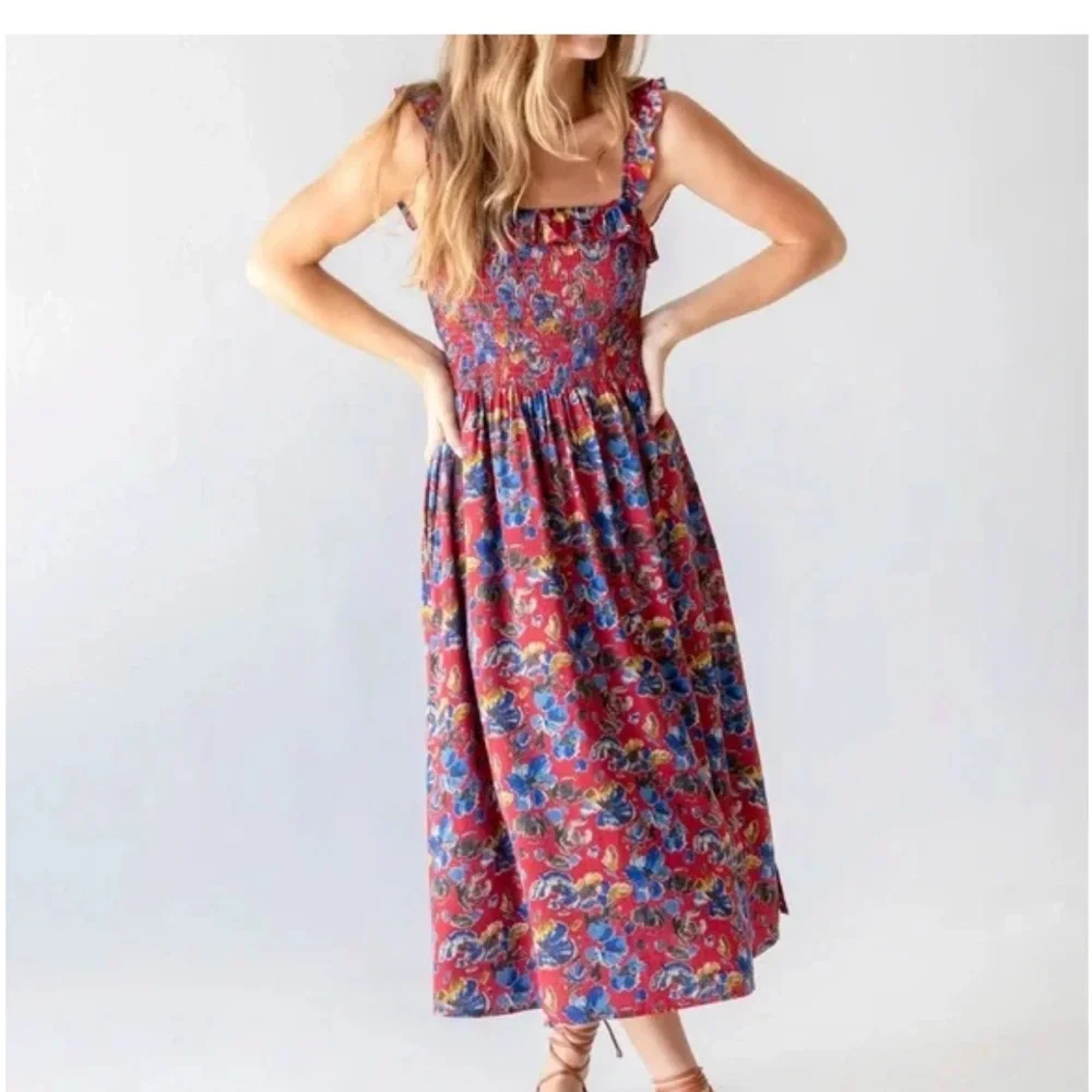 NATURAL LIFE Megan Black and Burgundy Floral Midi Dress, Size Small - Picture 7 of 10